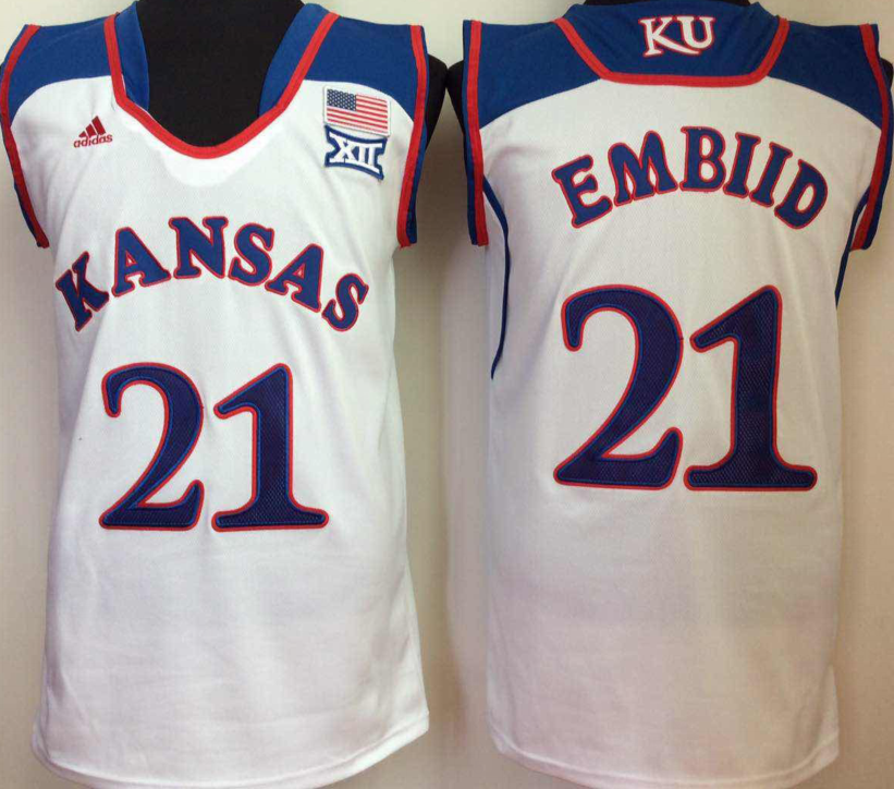 NCAA Men Kansas Jayhawks White 21 embiid